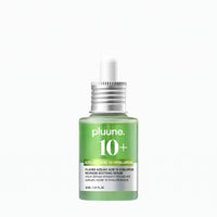 Pluune Anti-Redness Calming Serum in a green dropper bottle labeled Azelaic Acid 10 + Hyaluron, 30 ml
